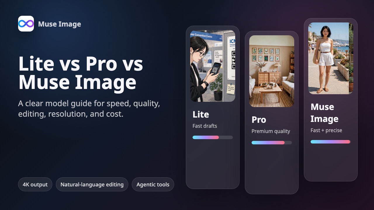 ミューズ イメージ vs ミューズ イメージ プロ vs ミューズ イメージ ライト:どの画像モデルを使うべきか?